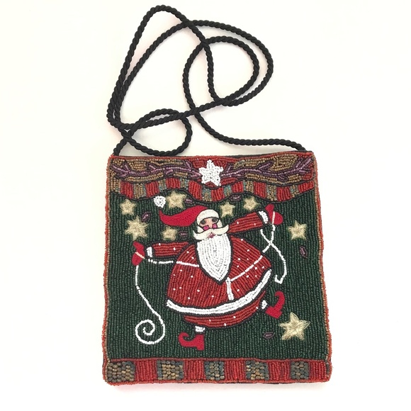 Beaded Crossbody Bag Mini Bag Beaded Stars Christmas Santa Embellished Bag - Picture 16 of 16